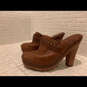 Ralph Lauren Tan Leather Clogs with Wood Sole